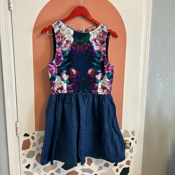 Keepsake the label floral chambray fit & flare cut out back dress - Picture 3 of 9